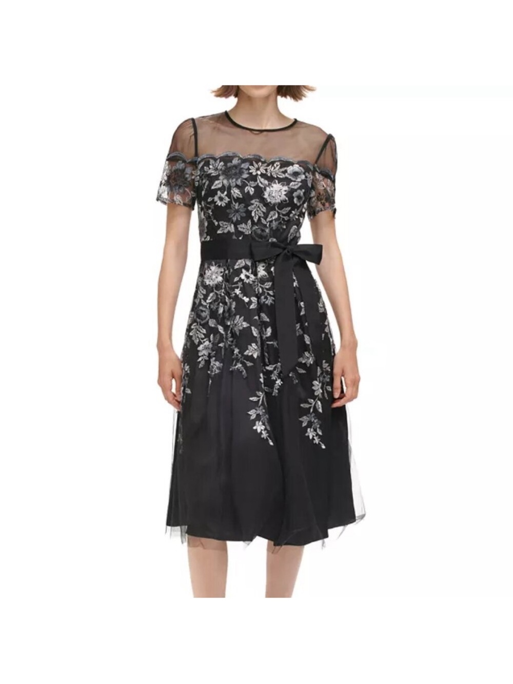 Eliza J black embroidered tulle skirt cocktail dress